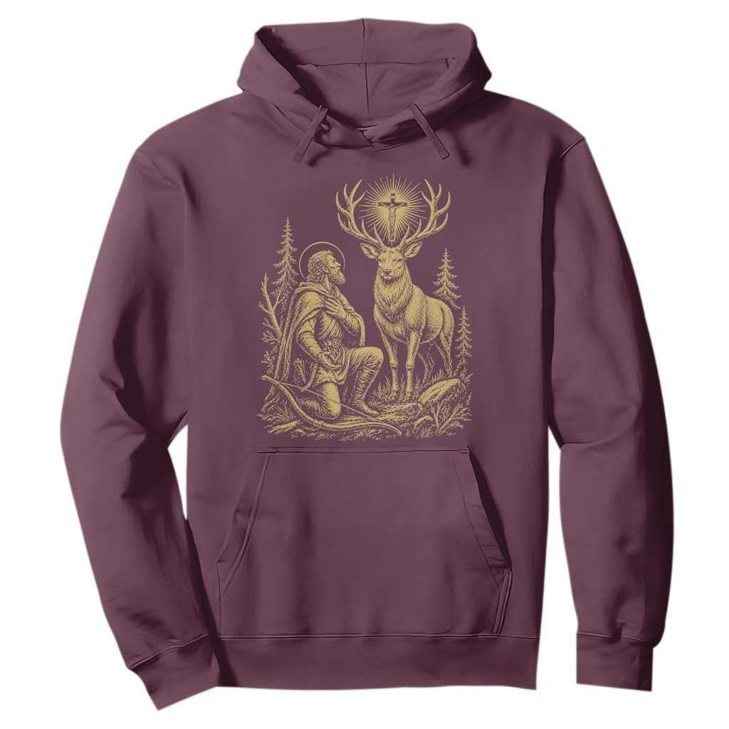 Saint Hubert Patron Saint of Hunters Vintage Woodcut Hoodie Catholic Faith and Hunting Heritage Gift