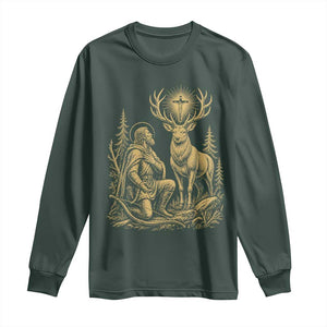 Saint Hubert Patron Saint of Hunters Vintage Woodcut Long Sleeve Shirt Catholic Faith and Hunting Heritage Gift