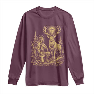 Saint Hubert Patron Saint of Hunters Vintage Woodcut Long Sleeve Shirt Catholic Faith and Hunting Heritage Gift