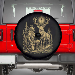 Saint Hubert Patron Saint of Hunters Vintage Woodcut Spare Tire Cover Catholic Faith and Hunting Heritage Gift