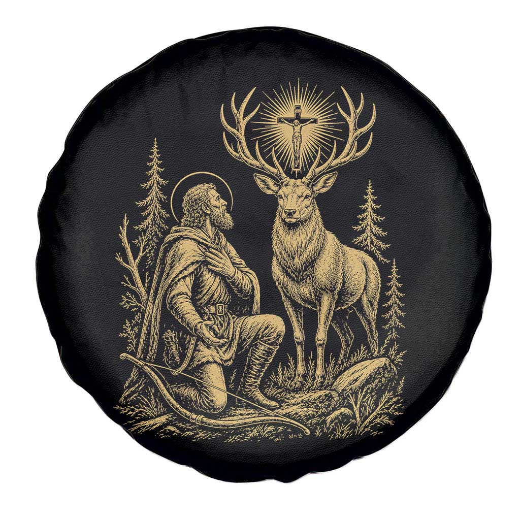 Saint Hubert Patron Saint of Hunters Vintage Woodcut Spare Tire Cover Catholic Faith and Hunting Heritage Gift