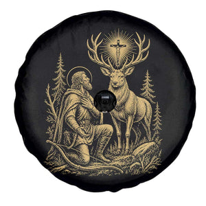 Saint Hubert Patron Saint of Hunters Vintage Woodcut Spare Tire Cover Catholic Faith and Hunting Heritage Gift