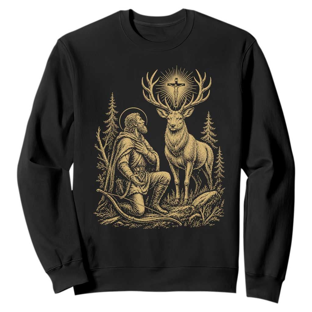 Saint Hubert Patron Saint of Hunters Vintage Woodcut Sweatshirt Catholic Faith and Hunting Heritage Gift