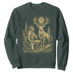Saint Hubert Patron Saint of Hunters Vintage Woodcut Sweatshirt Catholic Faith and Hunting Heritage Gift
