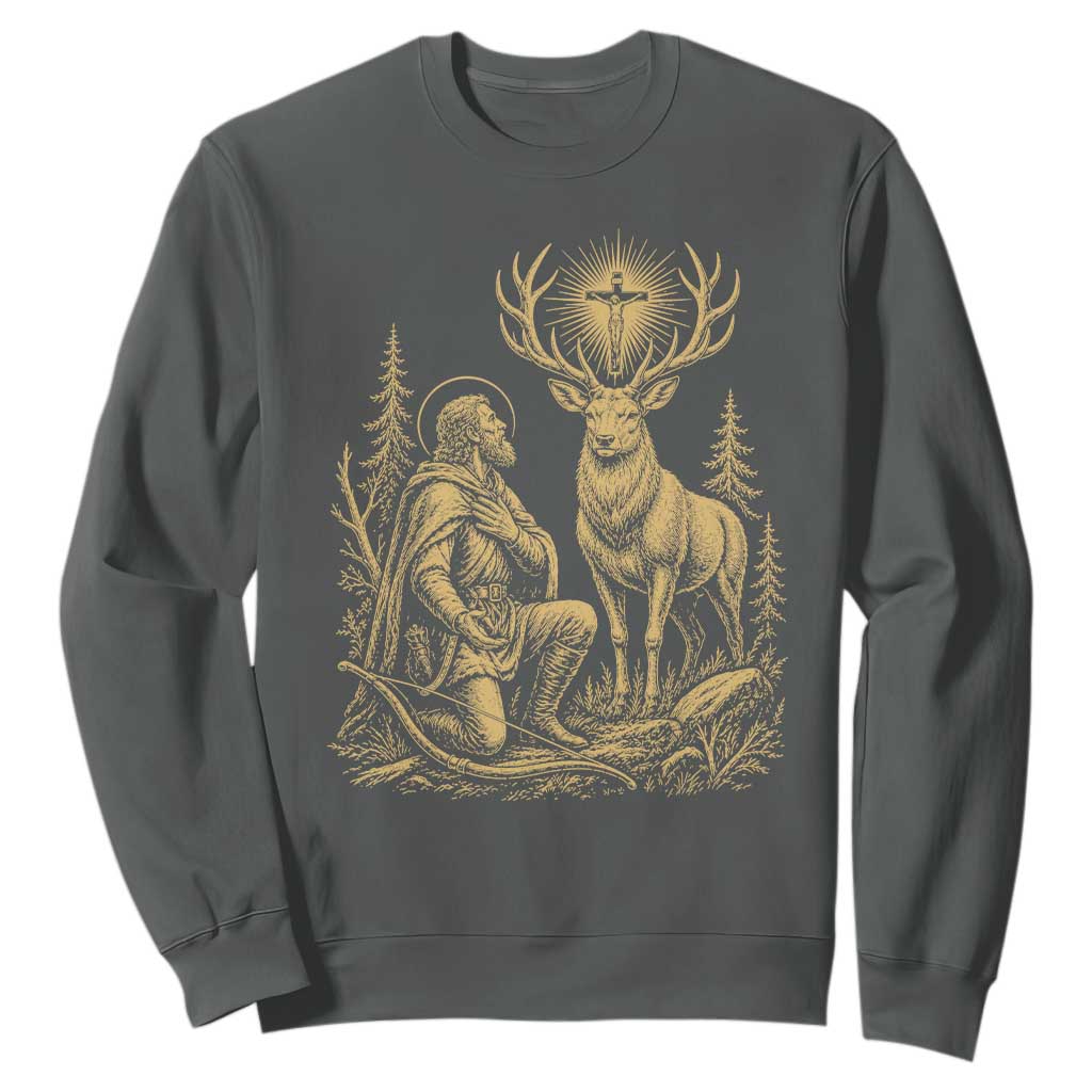 Saint Hubert Patron Saint of Hunters Vintage Woodcut Sweatshirt Catholic Faith and Hunting Heritage Gift