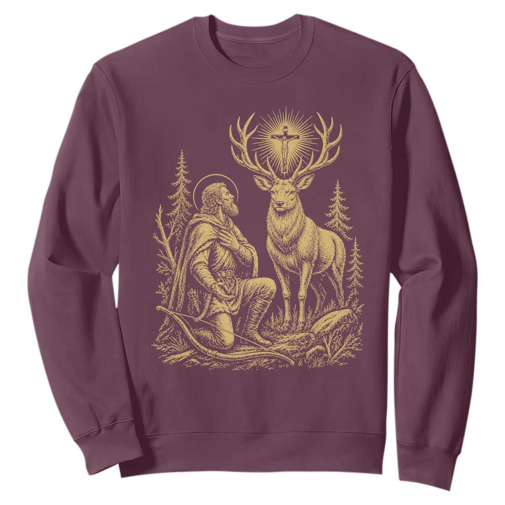 Saint Hubert Patron Saint of Hunters Vintage Woodcut Sweatshirt Catholic Faith and Hunting Heritage Gift
