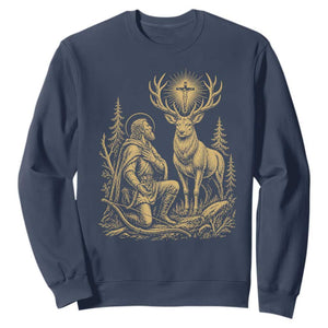 Saint Hubert Patron Saint of Hunters Vintage Woodcut Sweatshirt Catholic Faith and Hunting Heritage Gift