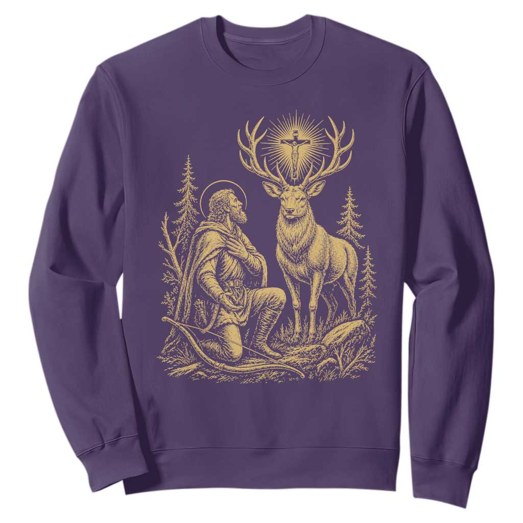 Saint Hubert Patron Saint of Hunters Vintage Woodcut Sweatshirt Catholic Faith and Hunting Heritage Gift