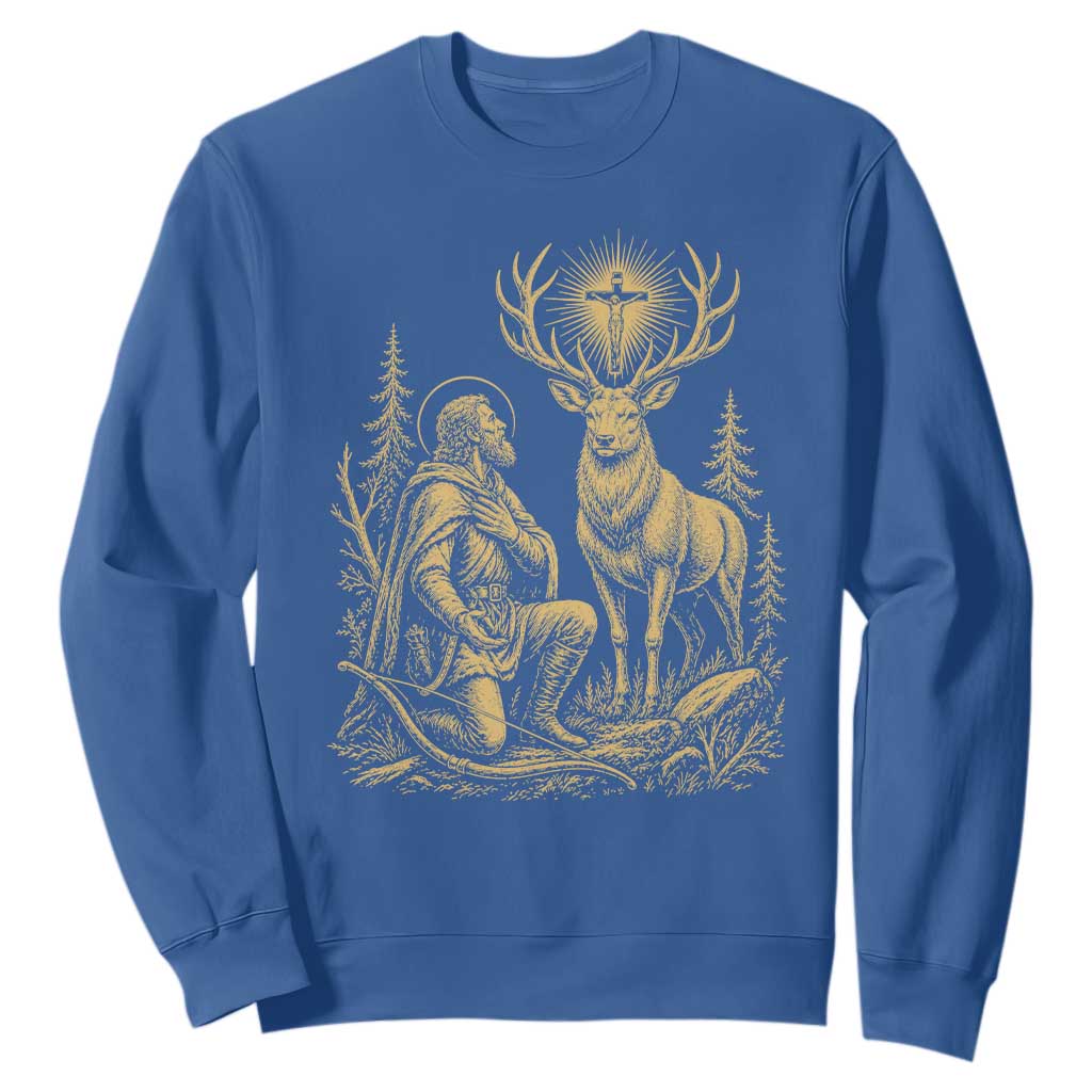 Saint Hubert Patron Saint of Hunters Vintage Woodcut Sweatshirt Catholic Faith and Hunting Heritage Gift