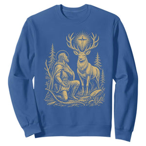 Saint Hubert Patron Saint of Hunters Vintage Woodcut Sweatshirt Catholic Faith and Hunting Heritage Gift