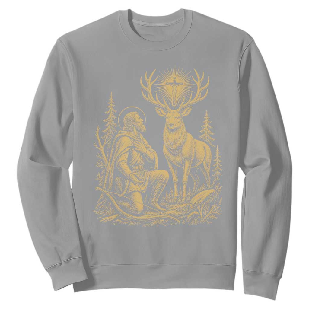 Saint Hubert Patron Saint of Hunters Vintage Woodcut Sweatshirt Catholic Faith and Hunting Heritage Gift