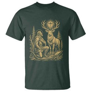 Saint Hubert Patron Saint of Hunters Vintage Woodcut T Shirt Catholic Faith and Hunting Heritage Gift