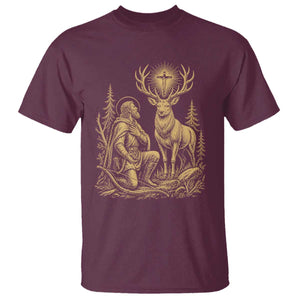 Saint Hubert Patron Saint of Hunters Vintage Woodcut T Shirt Catholic Faith and Hunting Heritage Gift