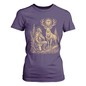 Saint Hubert Patron Saint of Hunters Vintage Woodcut T Shirt For Women Catholic Faith and Hunting Heritage Gift