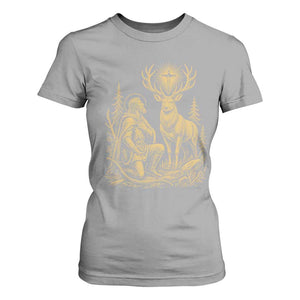 Saint Hubert Patron Saint of Hunters Vintage Woodcut T Shirt For Women Catholic Faith and Hunting Heritage Gift