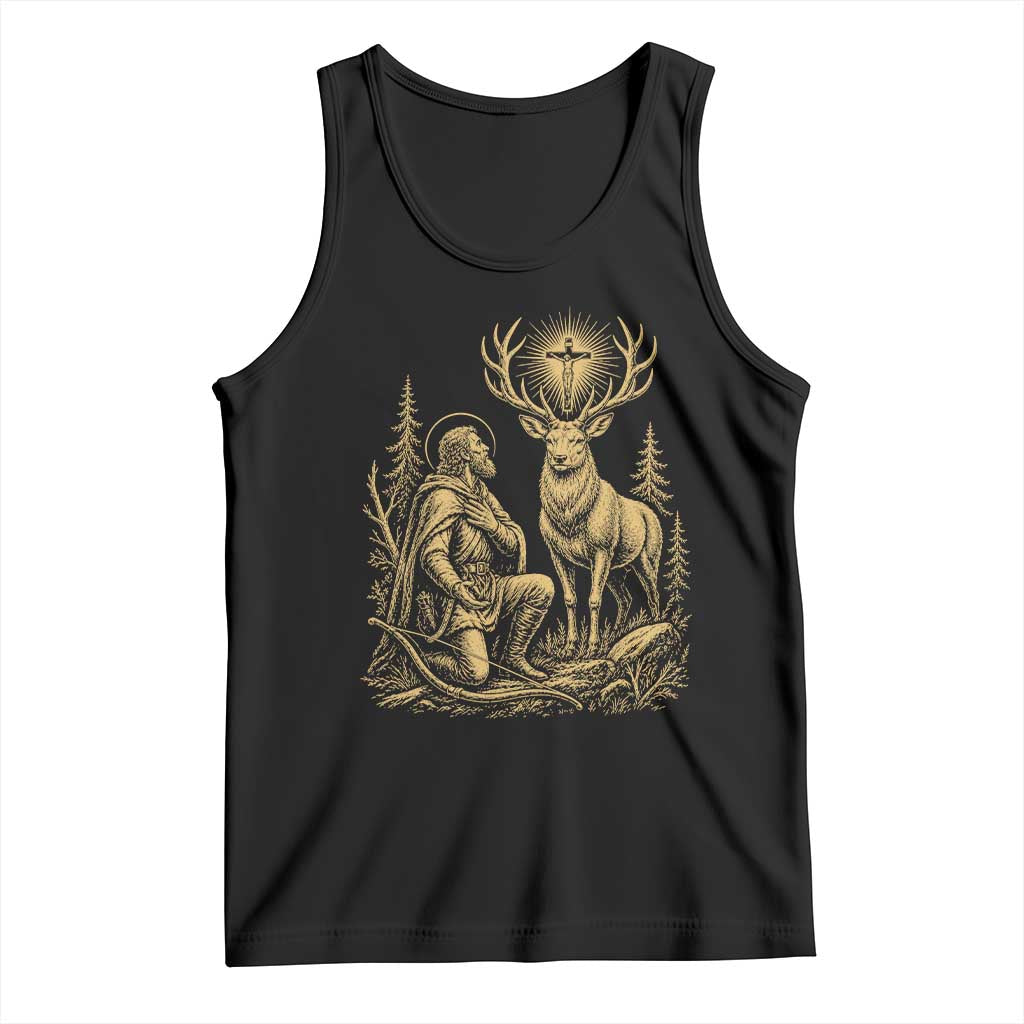 Saint Hubert Patron Saint of Hunters Vintage Woodcut Tank Top Catholic Faith and Hunting Heritage Gift TS02 Black Print Your Wear