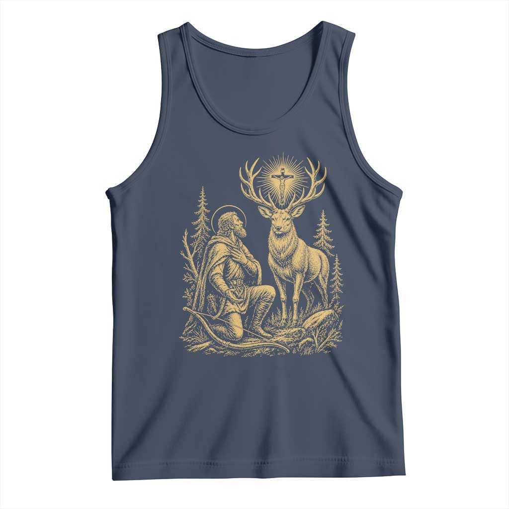 Saint Hubert Patron Saint of Hunters Vintage Woodcut Tank Top Catholic Faith and Hunting Heritage Gift