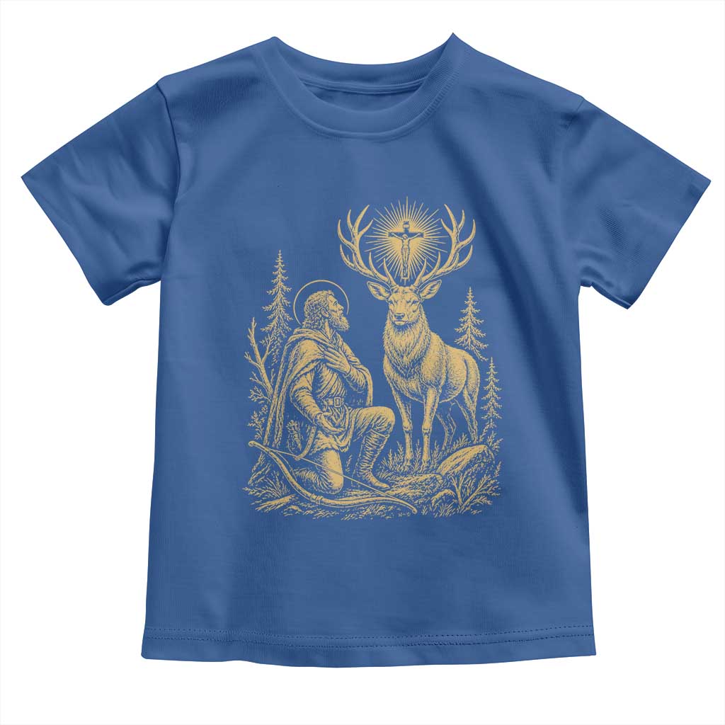 Saint Hubert Patron Saint of Hunters Vintage Woodcut Toddler T Shirt Catholic Faith and Hunting Heritage Gift