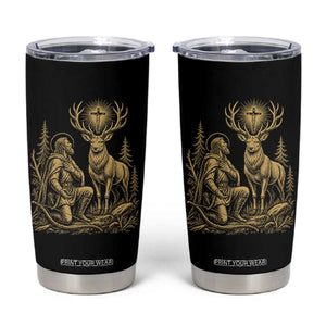 Saint Hubert Patron Saint of Hunters Vintage Woodcut Tumbler Cup Catholic Faith and Hunting Heritage Gift