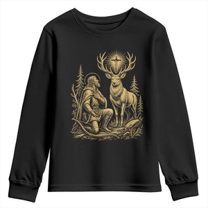 Saint Hubert Patron Saint of Hunters Vintage Woodcut Youth Sweatshirt Catholic Faith and Hunting Heritage Gift