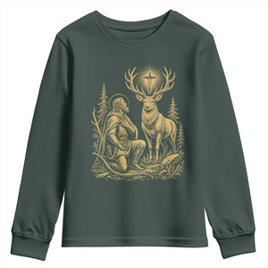 Saint Hubert Patron Saint of Hunters Vintage Woodcut Youth Sweatshirt Catholic Faith and Hunting Heritage Gift