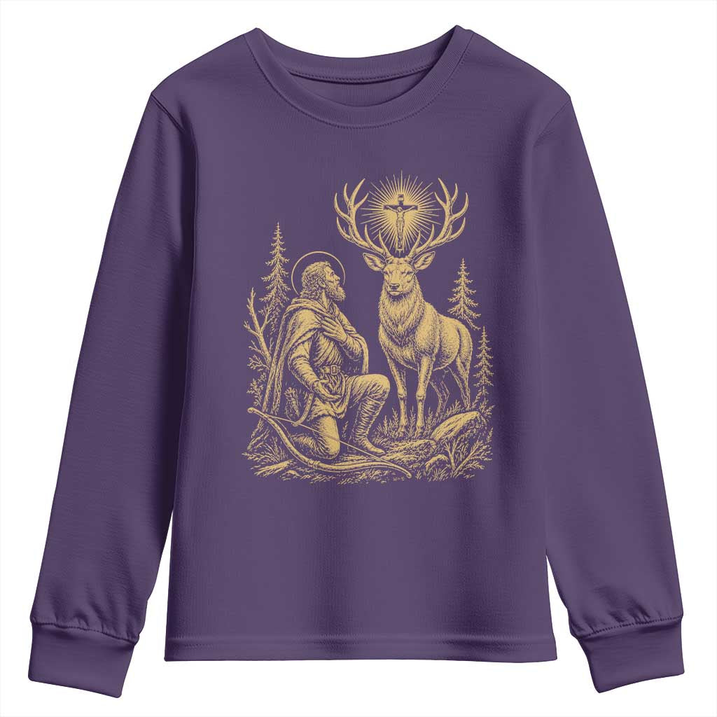 Saint Hubert Patron Saint of Hunters Vintage Woodcut Youth Sweatshirt Catholic Faith and Hunting Heritage Gift