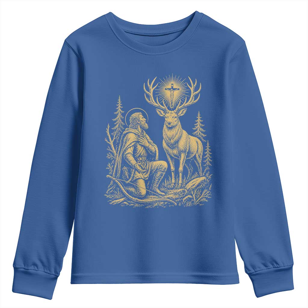 Saint Hubert Patron Saint of Hunters Vintage Woodcut Youth Sweatshirt Catholic Faith and Hunting Heritage Gift