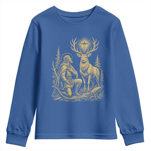 Saint Hubert Patron Saint of Hunters Vintage Woodcut Youth Sweatshirt Catholic Faith and Hunting Heritage Gift