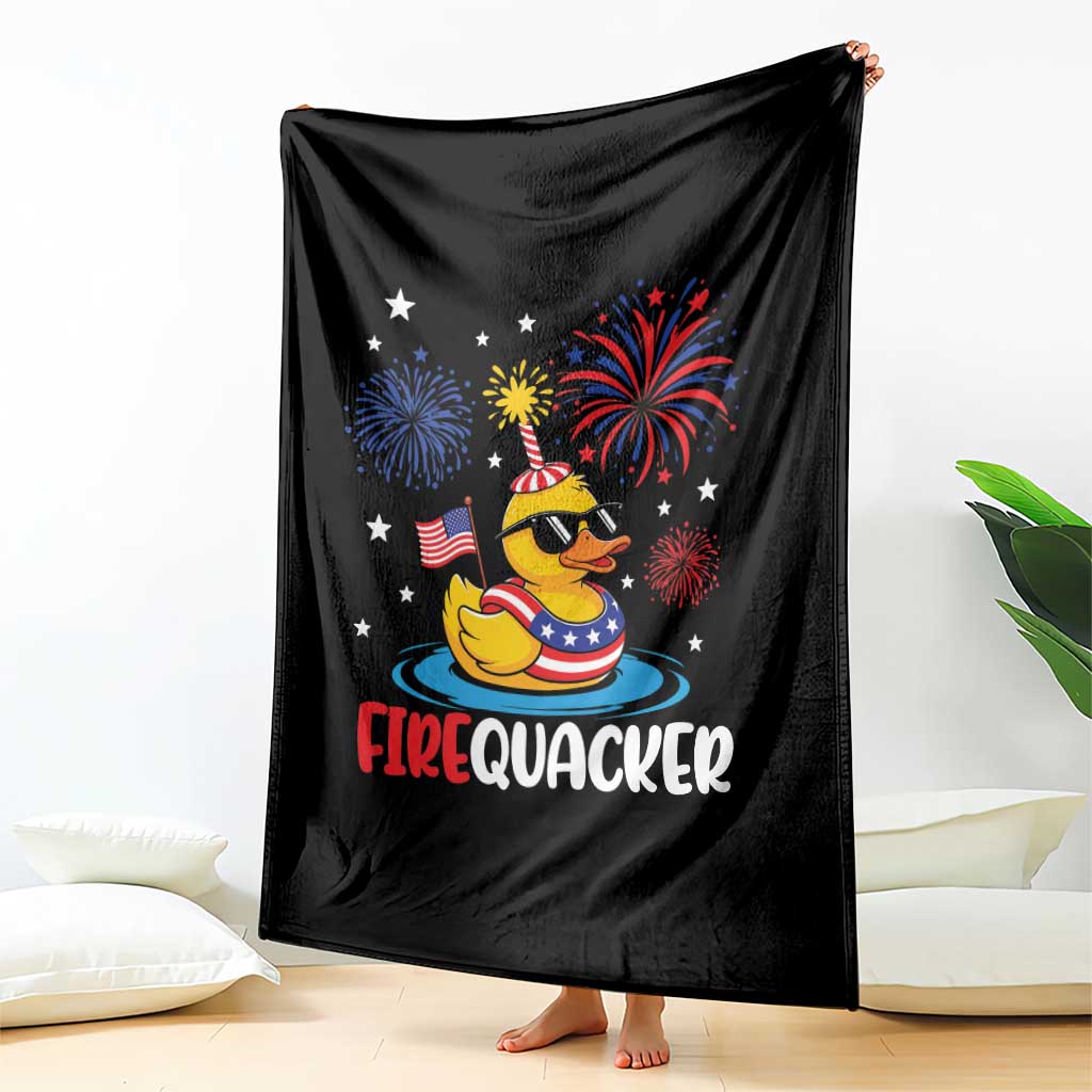 Firequacker Funny Patriotic Rubber Duck Throw Blanket Cool American Flag Sunglasses and Stars Swim Ring Summer Fireworks TS02 Print Your Wear