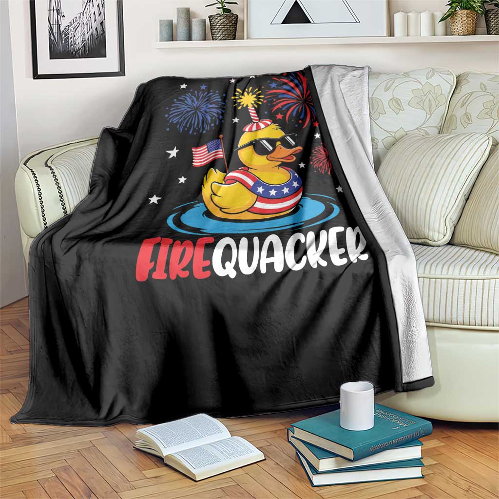 Firequacker Funny Patriotic Rubber Duck Throw Blanket Cool American Flag Sunglasses and Stars Swim Ring Summer Fireworks TS02 Print Your Wear