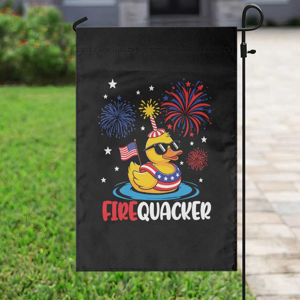 Firequacker Funny Patriotic Rubber Duck Garden Flag Cool American Flag Sunglasses and Stars Swim Ring Summer Fireworks TS02 Print Your Wear