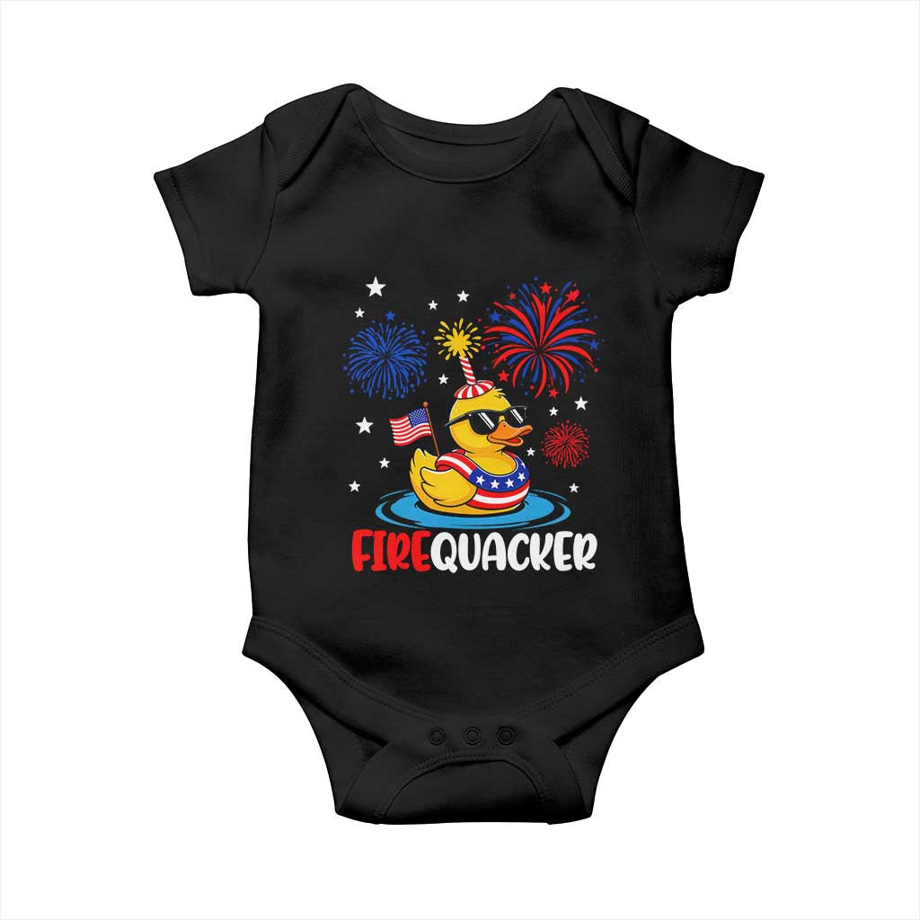 Firequacker Funny Patriotic Rubber Duck Baby Onesie Cool American Flag Sunglasses and Stars Swim Ring Summer Fireworks TS02 Black Print Your Wear