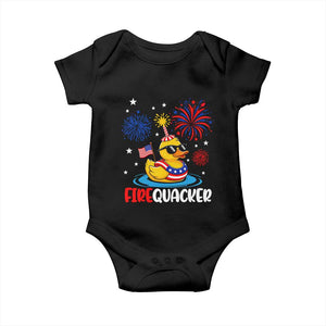 Firequacker Funny Patriotic Rubber Duck Baby Onesie Cool American Flag Sunglasses and Stars Swim Ring Summer Fireworks TS02 Black Print Your Wear