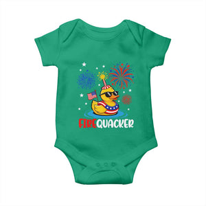 Firequacker Funny Patriotic Rubber Duck Baby Onesie Cool American Flag Sunglasses and Stars Swim Ring Summer Fireworks TS02 Irish Green Print Your Wear