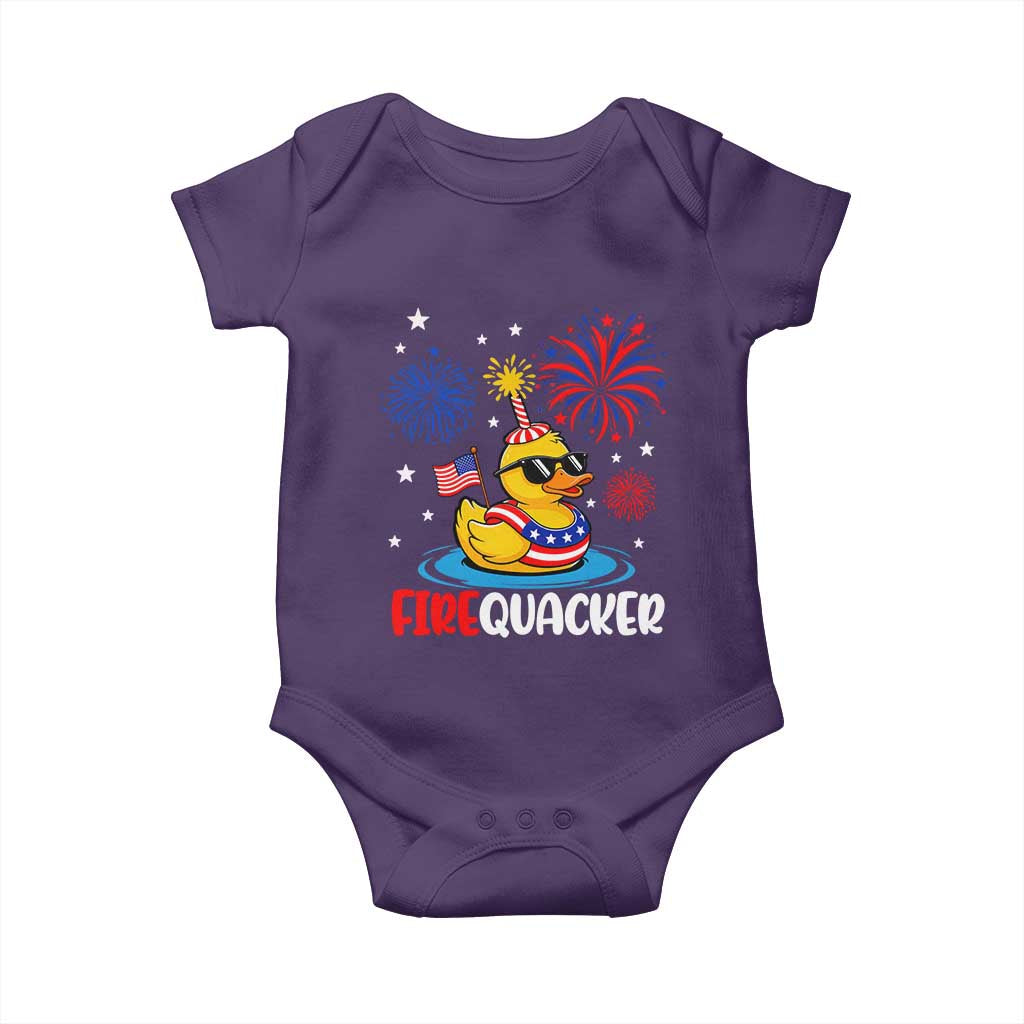 Firequacker Funny Patriotic Rubber Duck Baby Onesie Cool American Flag Sunglasses and Stars Swim Ring Summer Fireworks TS02 Purple Print Your Wear