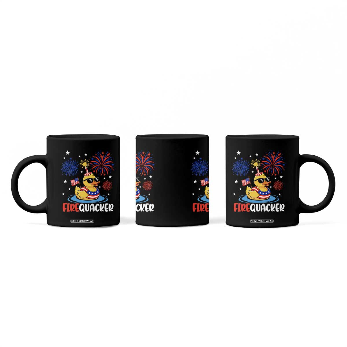 Firequacker Funny Patriotic Rubber Duck Coffee Mug Cool American Flag Sunglasses and Stars Swim Ring Summer Fireworks TS02 Print Your Wear