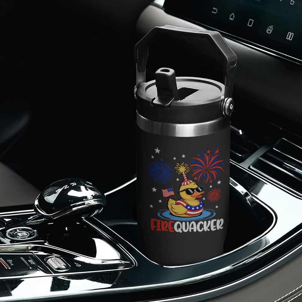 Firequacker Funny Patriotic Rubber Duck Flip Straw Tumbler Cool American Flag Sunglasses and Stars Swim Ring Summer Fireworks TS02 Print Your Wear