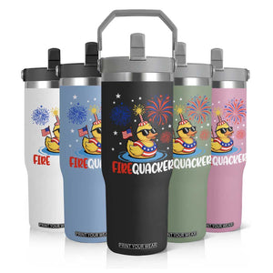 Firequacker Funny Patriotic Rubber Duck Flip Straw Tumbler Cool American Flag Sunglasses and Stars Swim Ring Summer Fireworks TS02 Print Your Wear