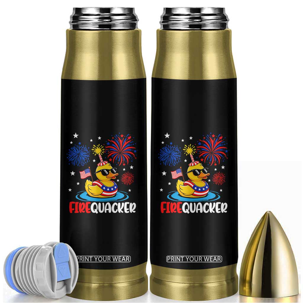 Firequacker Funny Patriotic Rubber Duck Bullet Tumbler Cool American Flag Sunglasses and Stars Swim Ring Summer Fireworks TS02 Black Print Your Wear