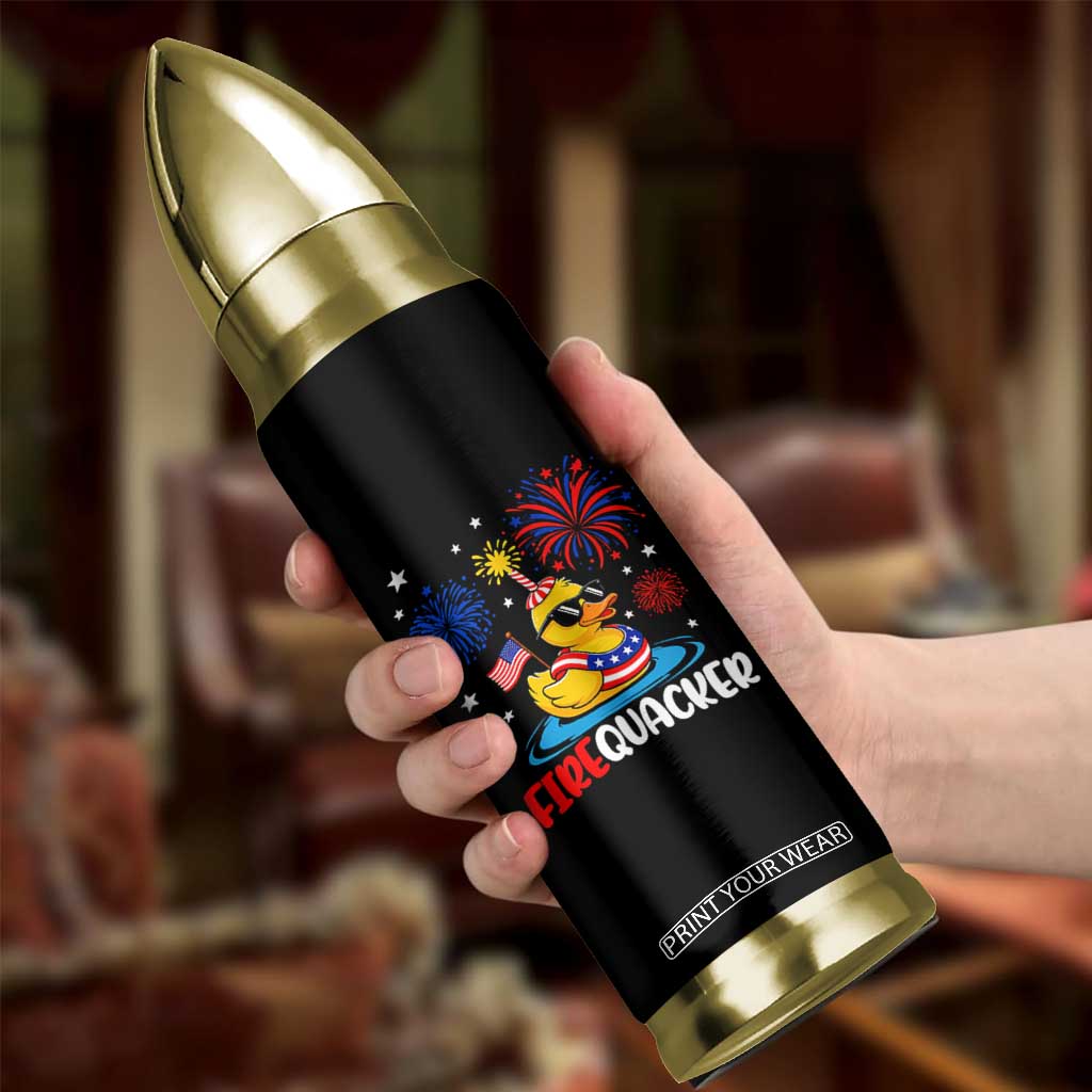 Firequacker Funny Patriotic Rubber Duck Bullet Tumbler Cool American Flag Sunglasses and Stars Swim Ring Summer Fireworks TS02 Print Your Wear