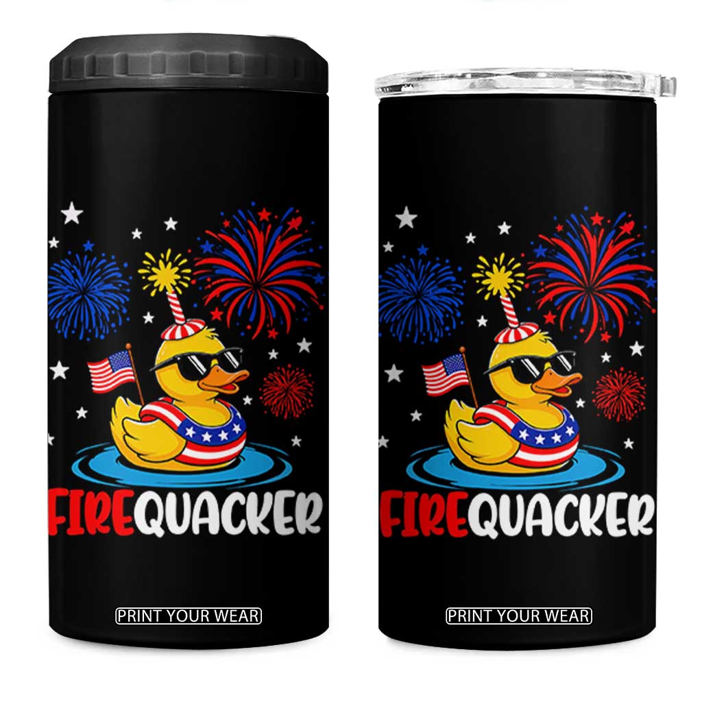 Firequacker Funny Patriotic Rubber Duck 4 in 1 Can Cooler Tumbler Cool American Flag Sunglasses and Stars Swim Ring Summer Fireworks TS02 One Size: 16 oz Black Print Your Wear