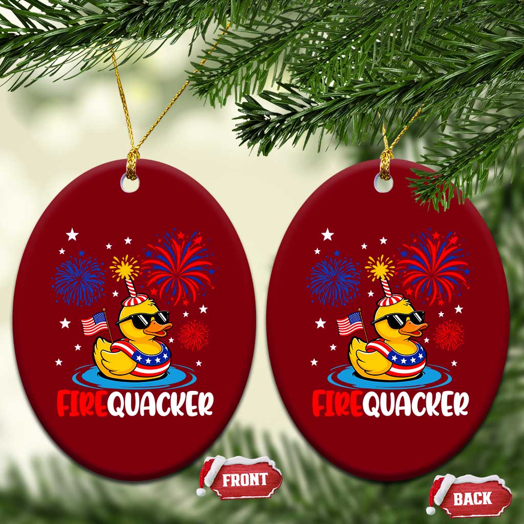 Firequacker Funny Patriotic Rubber Duck Ceramic Ornament Cool American Flag Sunglasses and Stars Swim Ring Summer Fireworks TS02 Print Your Wear