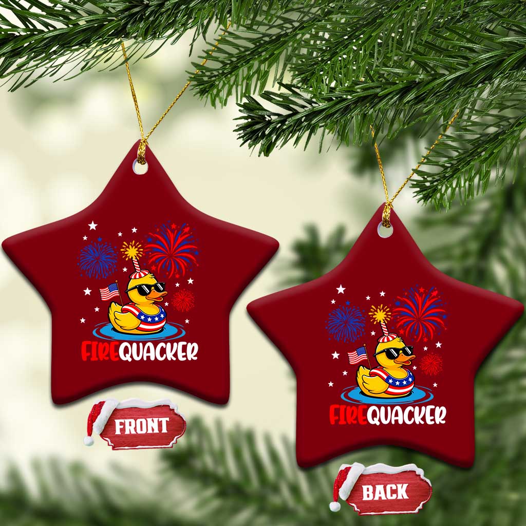 Firequacker Funny Patriotic Rubber Duck Ceramic Ornament Cool American Flag Sunglasses and Stars Swim Ring Summer Fireworks TS02 Print Your Wear