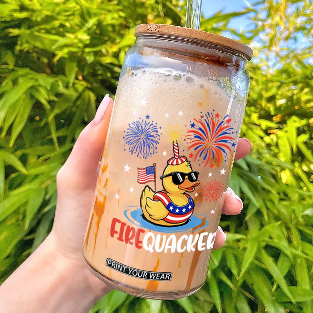 Firequacker Funny Patriotic Rubber Duck Glass Can Cool American Flag Sunglasses and Stars Swim Ring Summer Fireworks TS02 Black Print Your Wear