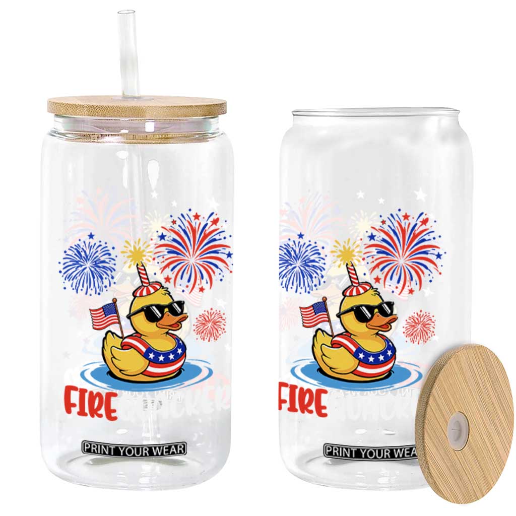 Firequacker Funny Patriotic Rubber Duck Glass Can Cool American Flag Sunglasses and Stars Swim Ring Summer Fireworks TS02 Print Your Wear