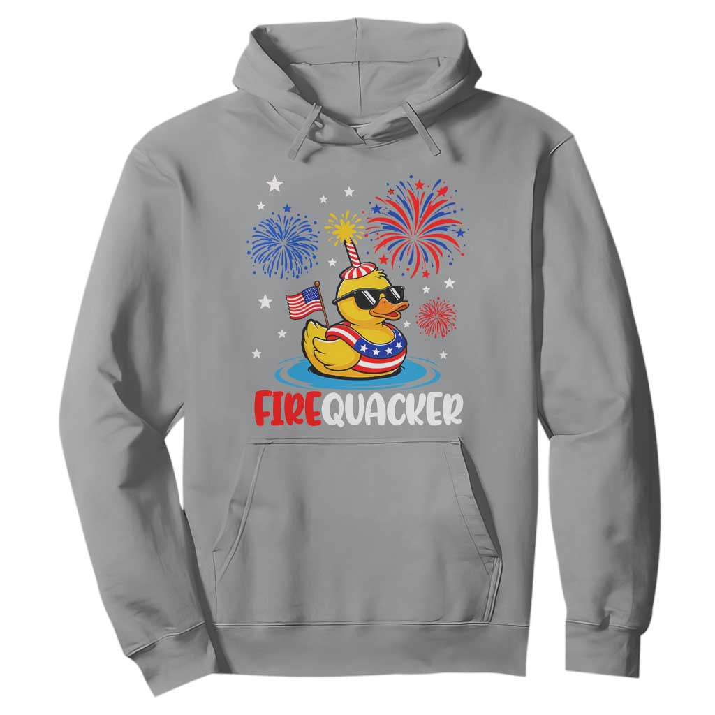 Firequacker Funny Patriotic Rubber Duck Hoodie Cool American Flag Sunglasses and Stars Swim Ring Summer Fireworks TS02 Sport Gray Print Your Wear
