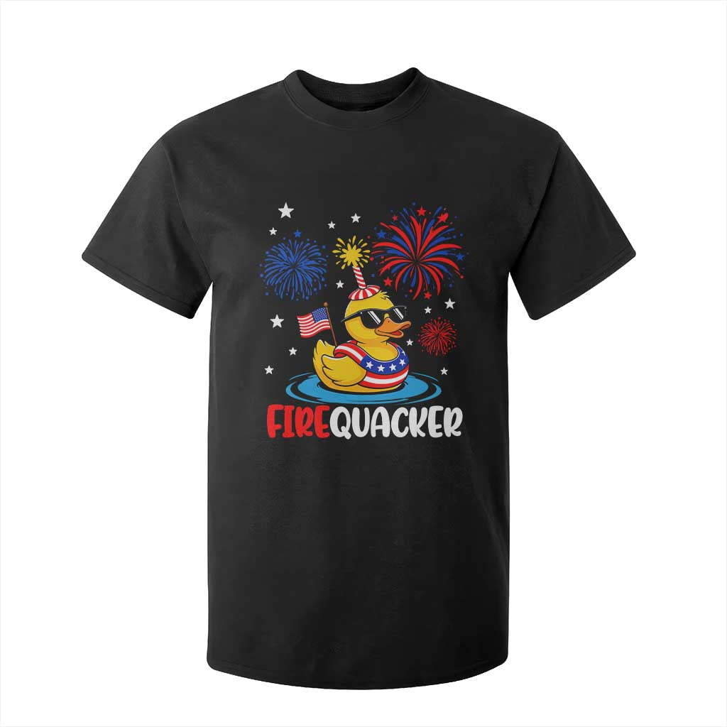 Firequacker Funny Patriotic Rubber Duck T Shirt For Kid Cool American Flag Sunglasses and Stars Swim Ring Summer Fireworks TS02 Black Print Your Wear