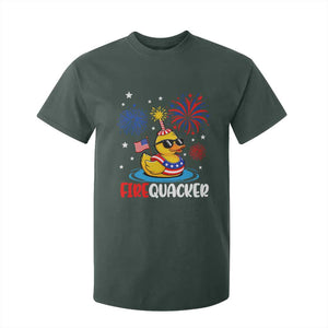 Firequacker Funny Patriotic Rubber Duck T Shirt For Kid Cool American Flag Sunglasses and Stars Swim Ring Summer Fireworks TS02 Dark Forest Green Print Your Wear