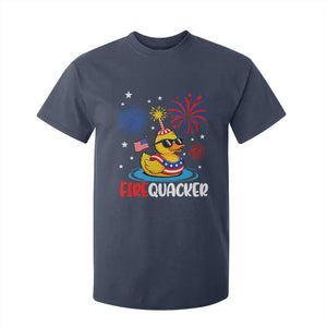 Firequacker Funny Patriotic Rubber Duck T Shirt For Kid Cool American Flag Sunglasses and Stars Swim Ring Summer Fireworks TS02 Navy Print Your Wear