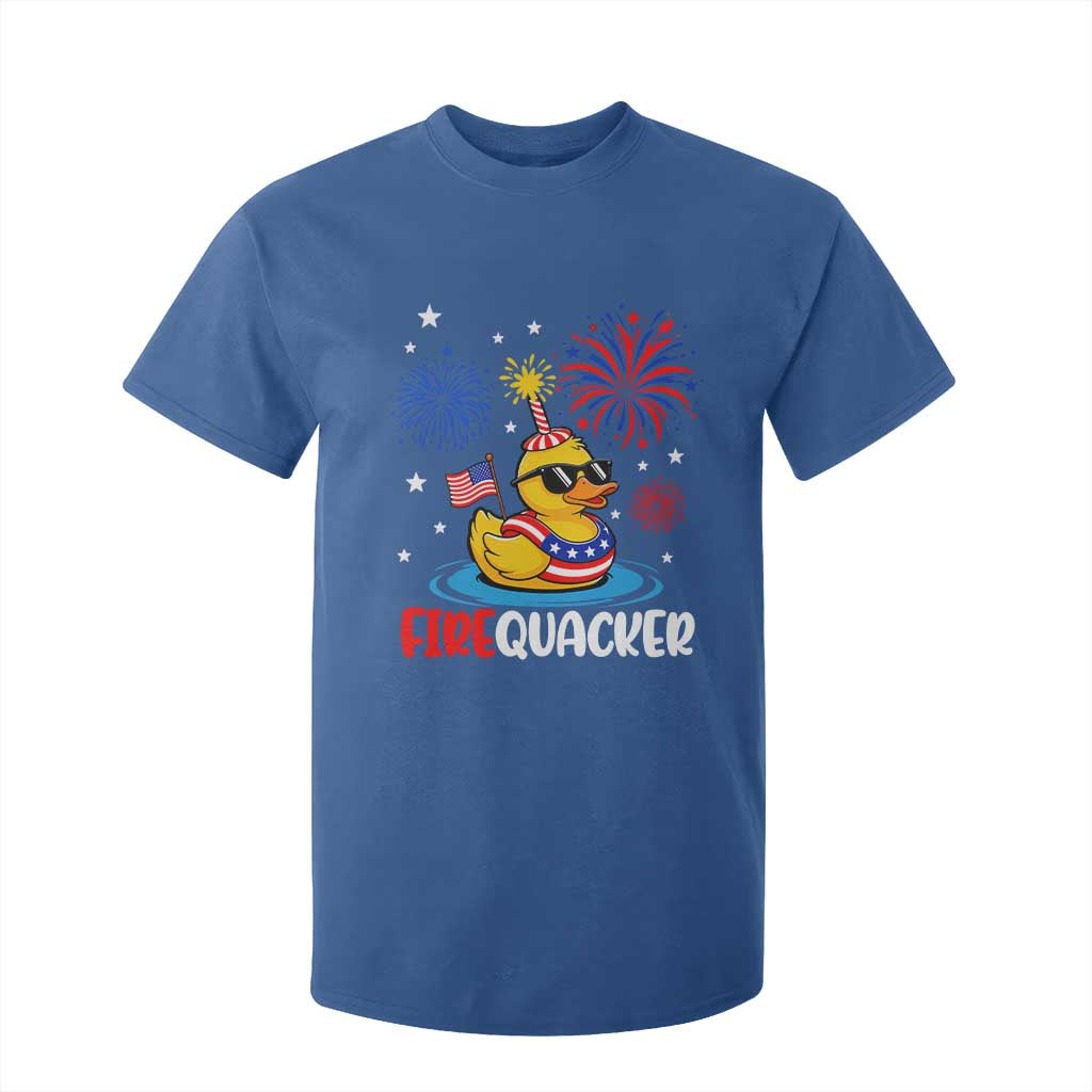 Firequacker Funny Patriotic Rubber Duck T Shirt For Kid Cool American Flag Sunglasses and Stars Swim Ring Summer Fireworks TS02 Royal Blue Print Your Wear